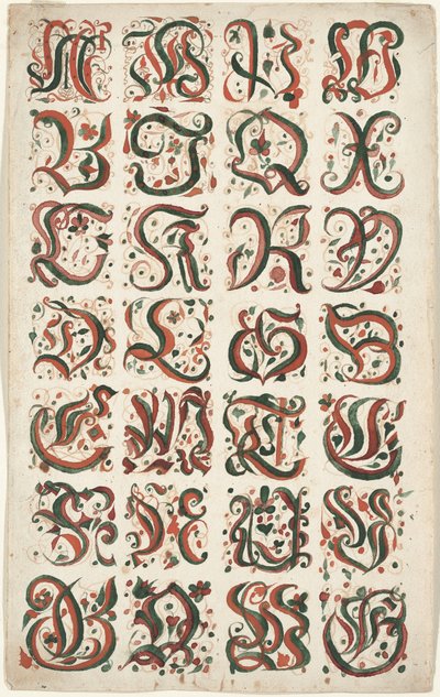 Ábécé, Fraktur festmény, 1825-50 körül alkotó: American School