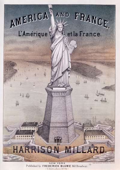 Amerika és Franciaország, kotta Harrison Millard (1830-95) Szabadság-szoborról szóló dalához alkotó: American School
