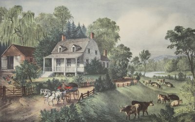 American Homestead - Nyár, kocsma. 1868, Currier & Ives alkotó: American School