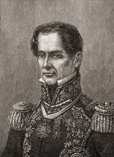 Antonio de Padua Maria Severino Lopez de Santa Anna y Perez de Lebro, „Hazánk története” című művéből, 1905-ben (metszet) alkotó: American School