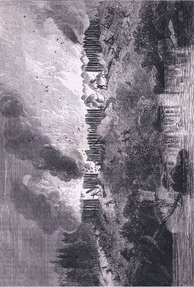 Támadás a Pequot-erőd ellen, illusztráció Cassell története az Egyesült Államok pubjából. készítette: Petter & Galpin 1890 körül (litho) alkotó: American School