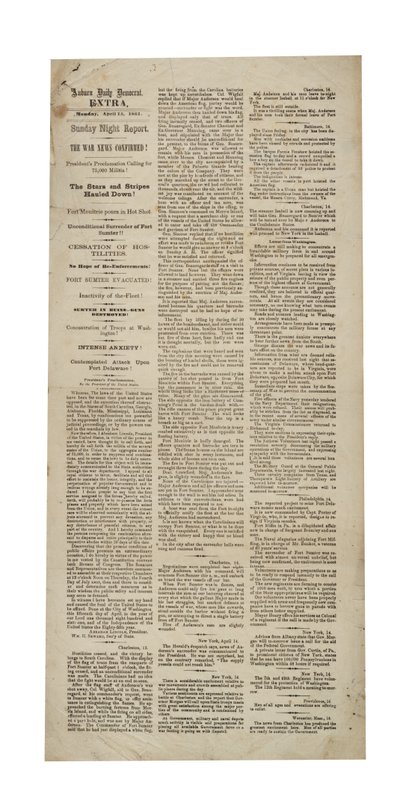 Auburn Daily Democrat Extra Re: Fort Sumter, 1861. április 15. alkotó: American School