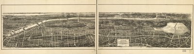 New York város 23. és 24. kerületének a New York és Harlem vasútvonaltól nyugatra fekvő része, valamint a Manhattan-szigetet a Harlem folyótól északra fekvő parkrendszerrel összekötő Grand Boulevard és Concourse madártávlatból történő megtekintése. alkotó: American School