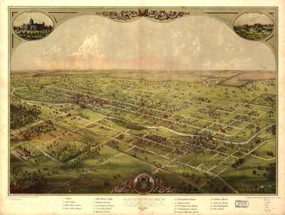 Madártávlatból Lansing városa, Michigan, 1866 (színes litó) alkotó: American School