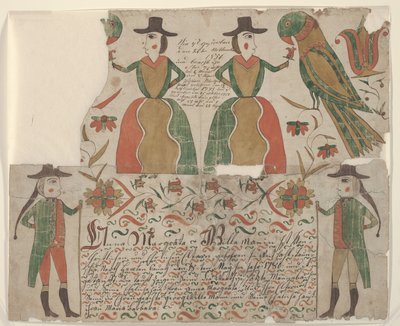 Anna Margräta Willeman születési és keresztelési anyakönyvi kivonata, Fraktur Painting, 1810 körül (toll és tinta WC-vel papíron) alkotó: American School