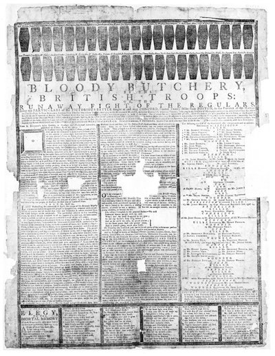 A brit csapatok véres mészárosa, Salem 1775 (nyomtatás) alkotó: American School