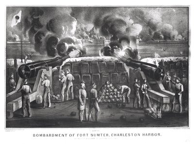 Fort Sumter, Charleston kikötő bombázása Fort Moultrie-ből, 1861. április 12. és 13., pub. írta Currier és Ives alkotó: American School