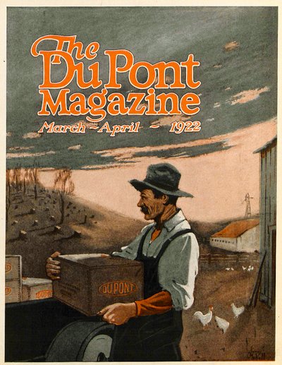 Boring Machines and Explosives Twin Helpers, a DuPont Magazin címlapja, 1922. március-április alkotó: American School