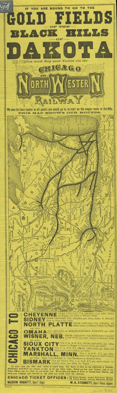 Broadside a chicagói és északnyugati vasút számára, nyomtatta Rand McNally, 1870 körül alkotó: American School