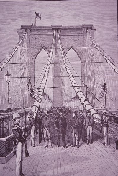 Brooklyn Bridge, Arthur elnök a megnyitó ünnepségen, 1883. május 24-én (metszet) alkotó: American School