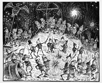 Brownies, Thomas Keightley (1789-1872) A gnómok, tündérek, tündék és más kis emberek világkalauzából, Megjelent 1880, (BW gravírozás) alkotó: American School