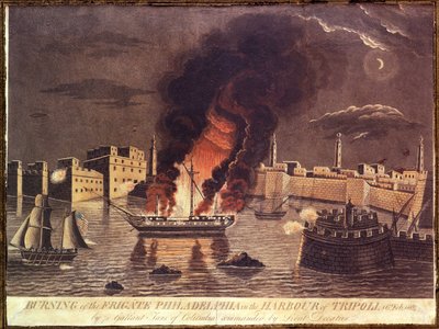 A philadelphiai fregatt felgyújtása Tripoli kikötőjében 1804. február 16-án alkotó: American School