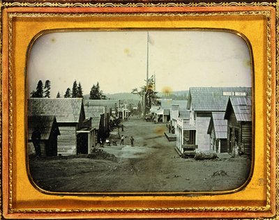 California Gold Mining Town, 1852 körül (féllemezes dagerrotípia, dombornyomott bőrtok) alkotó: American School
