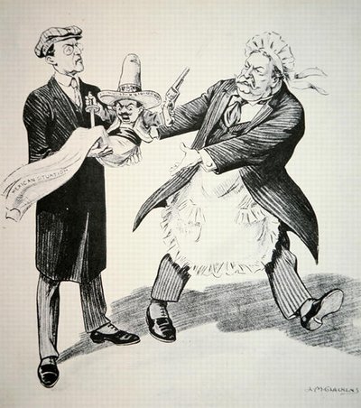 Karikatúra, amely William H. Taft elnököt (1857-1930) ábrázolja, amint átadja a problémás "mexikói helyzetet" utódjának, Woodrow Wilson elnöknek (1856-1924) 1913 (litográfia) alkotó: American School