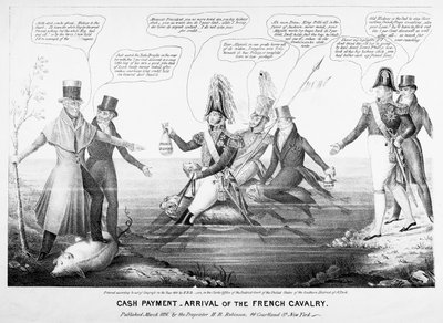 Készpénzes fizetés – A francia lovasság érkezése, kiadó: H. R. Robinson, New York, 1836 (metszett) alkotó: American School