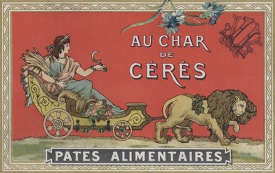 Ceres egy szekéren, amelyet oroszlánok húznak (színes litográfia) alkotó: American School
