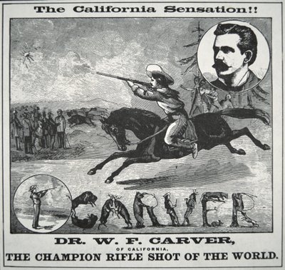 „Champion Rifle Shot of the World” poszter, Doc Carver (1840-1927) 1885 körüli képével (metszet) alkotó: American School