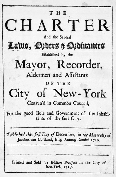 New York város chartája, 1719 (nyomtatott) alkotó: American School