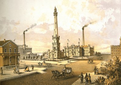 Chicago Water Works, a Chicago Illustrated-től, James W. Sheahan irodalmi leírásaival, kiadó: Jevne & Almini, Chicago, 1866-67 alkotó: American School