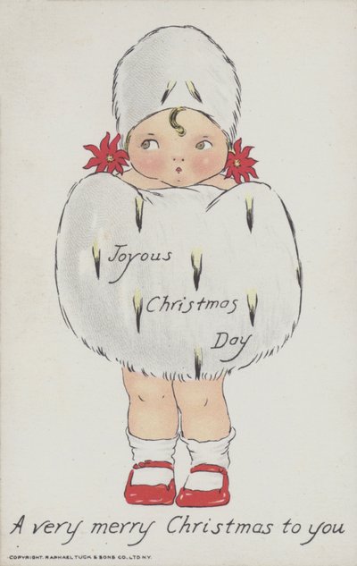 Karácsonyi üdvözlőlap, amely egy karácsonyi szőrmés sapkás gyermeket ábrázol. (chromolitho) alkotó: American School