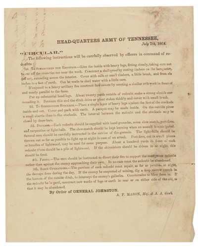 1864. július 7-i körlevél a Tennessee-i hadsereg által használt redutak építésére és megerősítésére vonatkozóan alkotó: American School