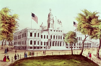 Városháza, New York, metszett: Nathaniel Currier (1813-88) alkotó: American School