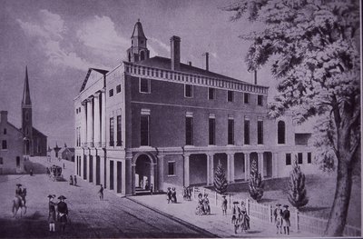 Városháza, Wall Street, New York City 1790-ben (metszet) alkotó: American School