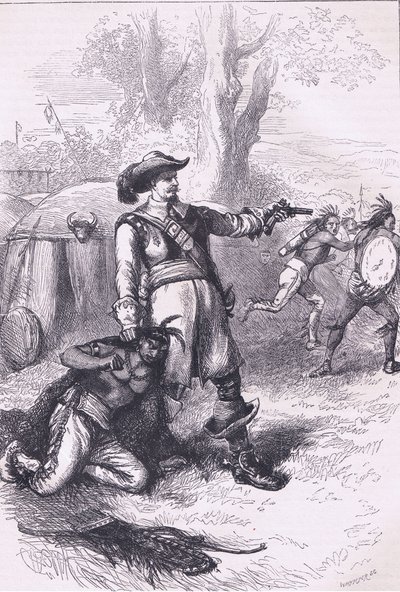 Atherton ezredes és az indiánok 1661, illusztráció Cassell története az Egyesült Államok pubjából. készítette: Petter & Galpin 1890 körül (litho) alkotó: American School
