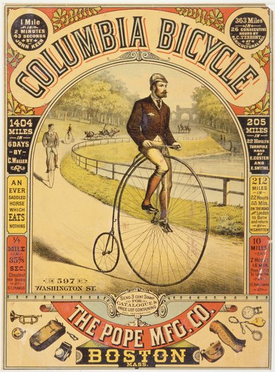 Columbia kerékpárhirdetés, 1890-es évek (kromolitográfia) alkotó: American School