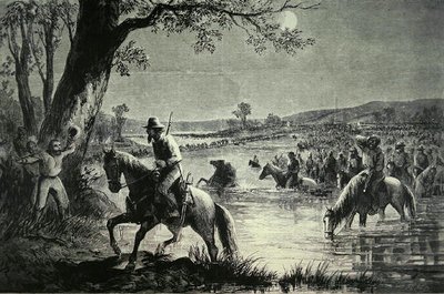A Konföderációs Hadsereg átkelt a Potomac folyón a marylandi invázió során 1862-ben (litho) alkotó: American School