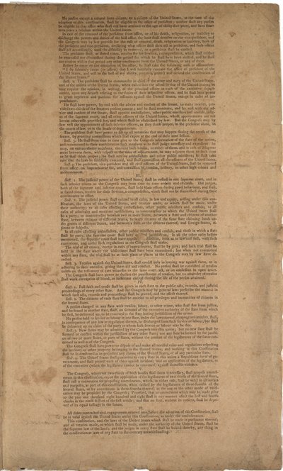 Konstitúció, első nyomtatás, kinyomtatta a Dunlap & Claypoole, 1787. szeptember 17-19. (lásd még GLC 695933, GLC 695934 és GLC 695936) alkotó: American School