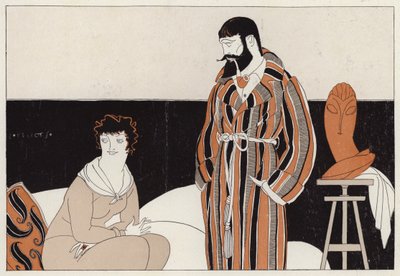 A házasság és a művészet együttélését gúnyoló pár, jelenet J. A. Waldron A Vassal To Art című novellájából (színes litográfia) alkotó: American School