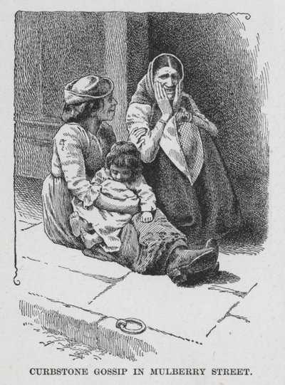 Curbstone Gossip in Mulberry Street (litho) alkotó: American School
