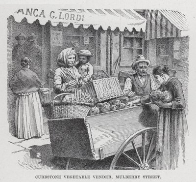 Curbstone Vegetable Vender, Mulberry Street (litho) alkotó: American School