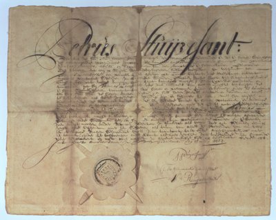 Peter Stuyvesant, Új Hollandia főigazgatója által aláírt okirat 1664. május 15-én alkotó: American School