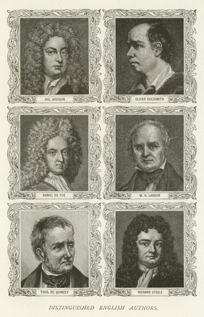Kiváló angol szerzők, Joseph Addison, Oliver Goldsmith, Daniel de Foe, W S Landor, Thomas De Quincey, Richard Steele alkotó: American School