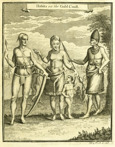 A Cape Lope Gonsalvo és Rio Gabon népének ruhája, illusztráció a "Szokások az aranyparton", Thomas Astley, 1745-47 alkotó: American School