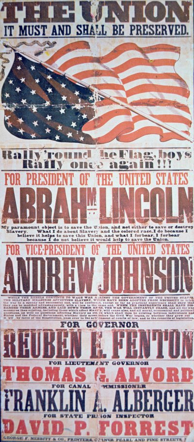 Abraham Lincoln (1809-65) az elnök és Andrew Johnson (1808-75) alelnök választási kampányplakátja alkotó: American School