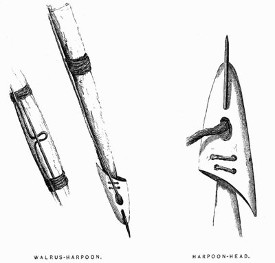 Eszkimó vadászeszközök: szigonyok – Elisha Kent Kane, Arctic Explorations in the Years 1853-1855, vol. 1. o. 412, Philadelphia alkotó: American School