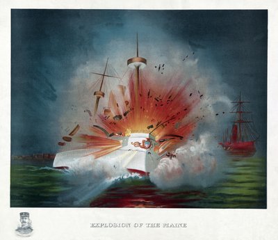 Explosion of the Maine, pub. 1898 (színes litográfia) alkotó: American School