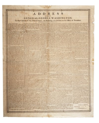 George Washington néhai tábornok búcsúbeszéde 1796. szeptember 17-én alkotó: American School