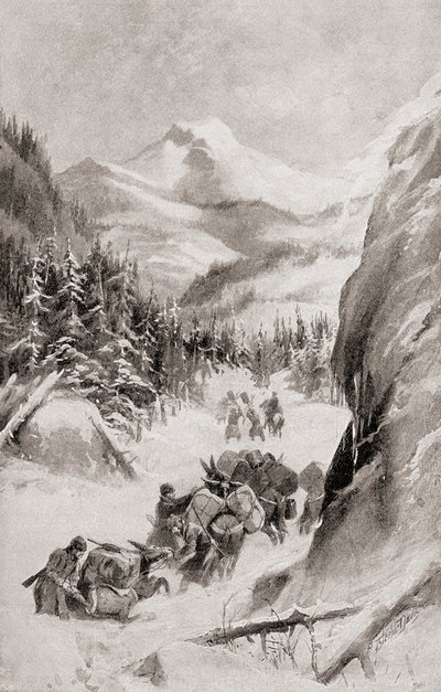Fremont a Sziklás-hegységben, Észak-Amerikában negyedik, 1848-as expedíciója során, az 1905-ben megjelent „Hazánk története” című művéből (litho) alkotó: American School
