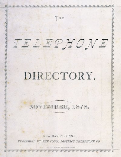 Az 1878. novemberi „The Telephone Directory” címlapja alkotó: American School