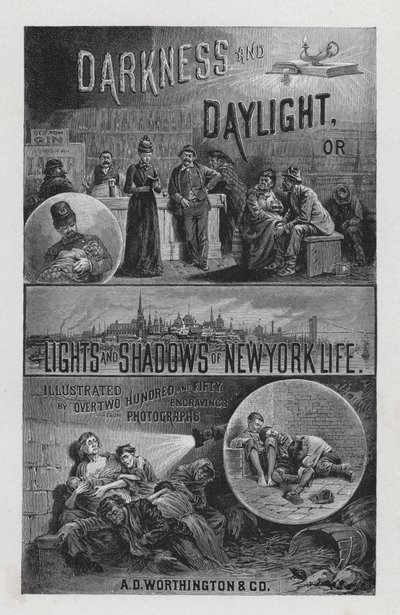 Sötétség és napfény homlokzata, vagy a New York-i élet fényei és árnyékai, Mrs. Helen Campbell (litho) alkotó: American School