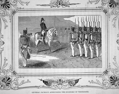 Andrew Jackson tábornok beszél a tennessee-i milíciával a Horseshoe Bend-i csata előtt, 1814. március 27. alkotó: American School