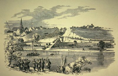 A General Bank (1816-94) szakszervezeti hadosztálya átkelt a Potomacon a marylandi Williamsportból, hogy megtámadja a konföderációs hadsereget Jackson tábornok (1824-63) vezetésével 1862-ben (litho) alkotó: American School