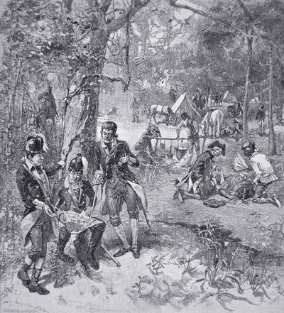 Francis Marion tábornok a táborban (litho) alkotó: American School