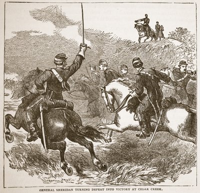 Sheridan tábornok, aki a vereséget győzelemre fordítja Cedar Creekben, egy könyvkocsmából. 1896 alkotó: American School