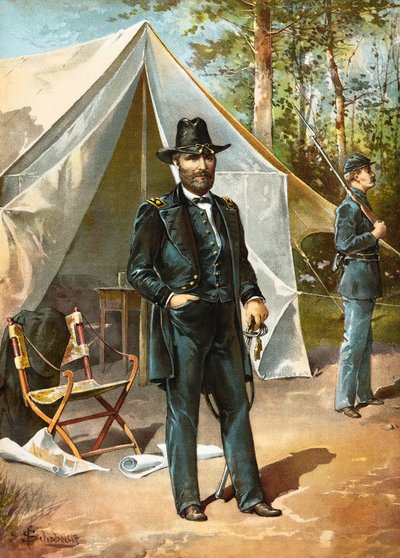 Ulysses S Grant tábornok a sátra előtt áll az amerikai polgárháború idején, kocsma. 1892 alkotó: American School