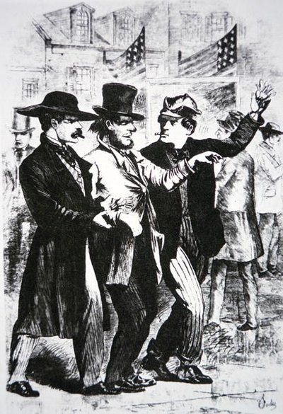 Egy szavazó leitatása, hogy befolyásolják a szavazatát az 1864-es választásokon (metszet) alkotó: American School